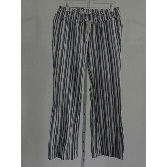 Roxy Women's Oceanside Striped Drawstring Pockets Linen Pants XL - Picture 3 of 12